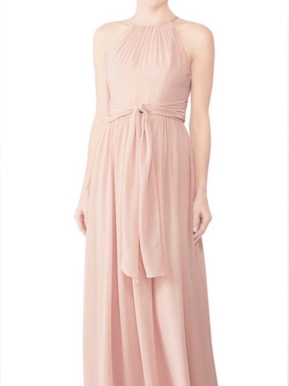 Monique Lhuillier Blush Chiffon Halter Maxi Gown Size 8